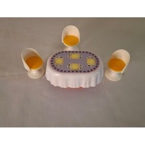 Vintage Dollhouse Dining Table 3 Tulip Chairs Set Purple Yellow